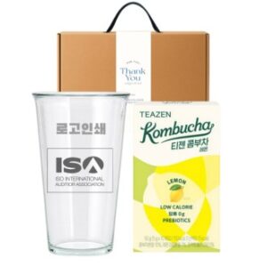 글라스 유리컵 인쇄가능 370ml 티젠 콤부차 기프트박스 선물세트