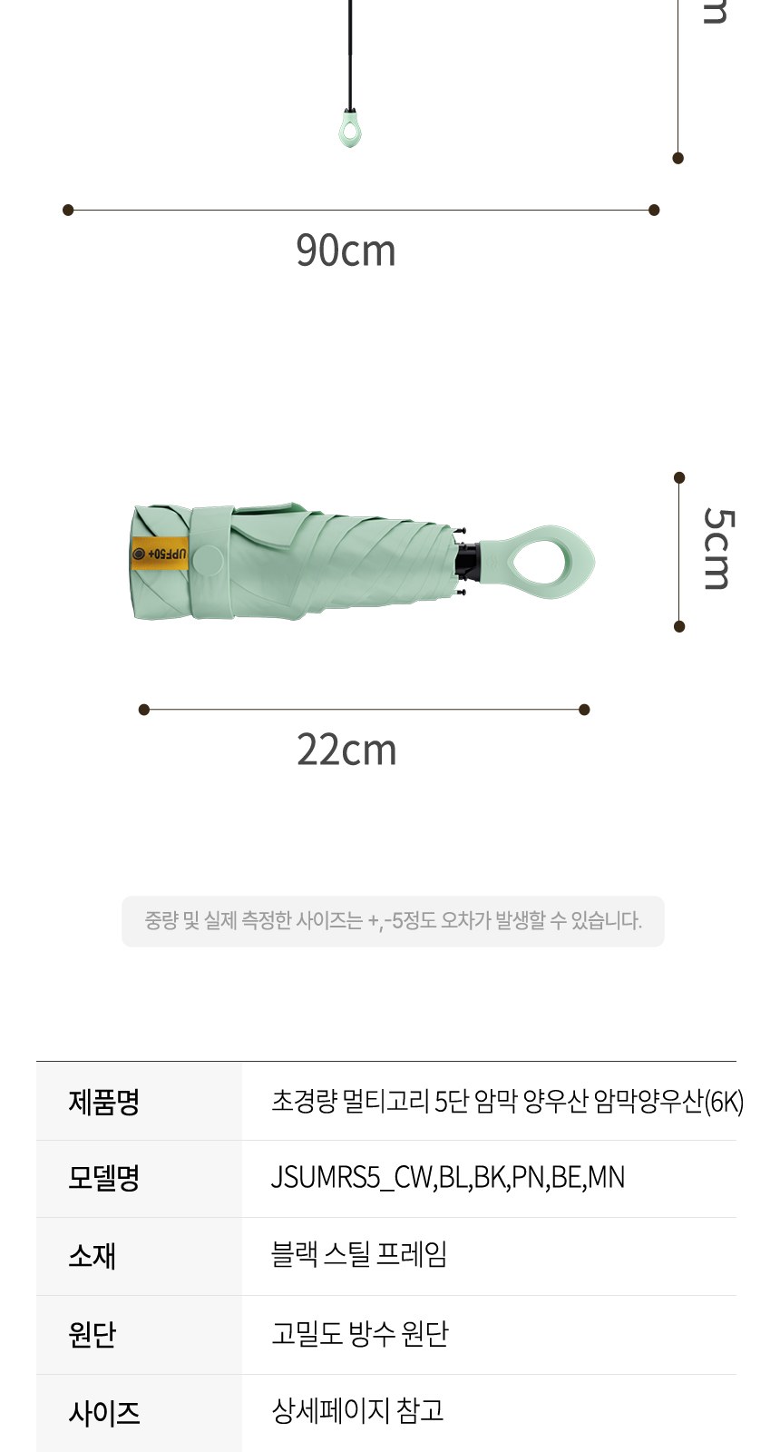 듀홈 멀티고리 5단 초경량 미니 우양산 암막 3단 양우산 선물세트 답례품+송월타올 뱀부무지40 이로나 상세 이미지