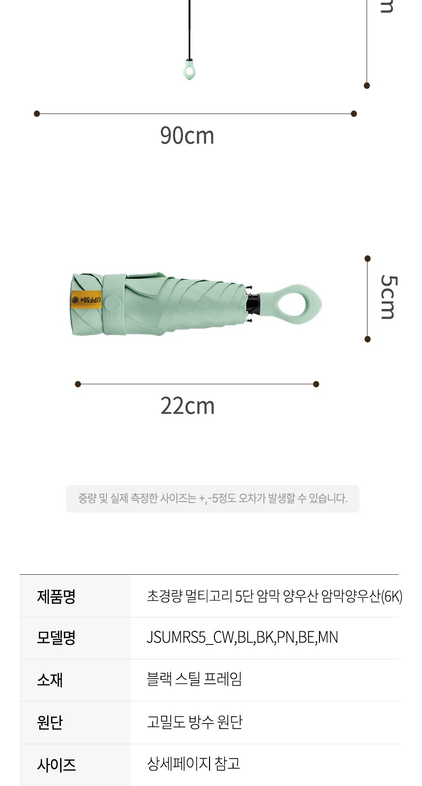 듀홈 멀티고리 5단 초경량 미니 우양산 암막 양우산 선물세트 답례품+송월타올 아날도바시니 이로나 상세 이미지