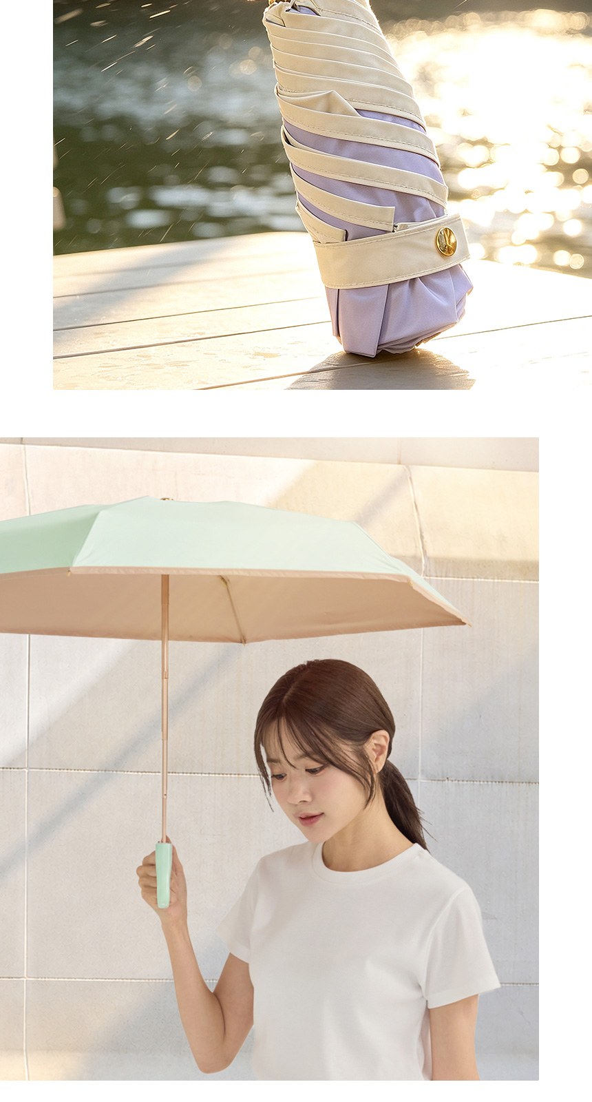 듀홈 비너그립 투톤 초경량 우양산 미니 컬러암막 5단 양우산 선물세트 답례품+무한타올 기라로쉬 이로나 상세 이미지