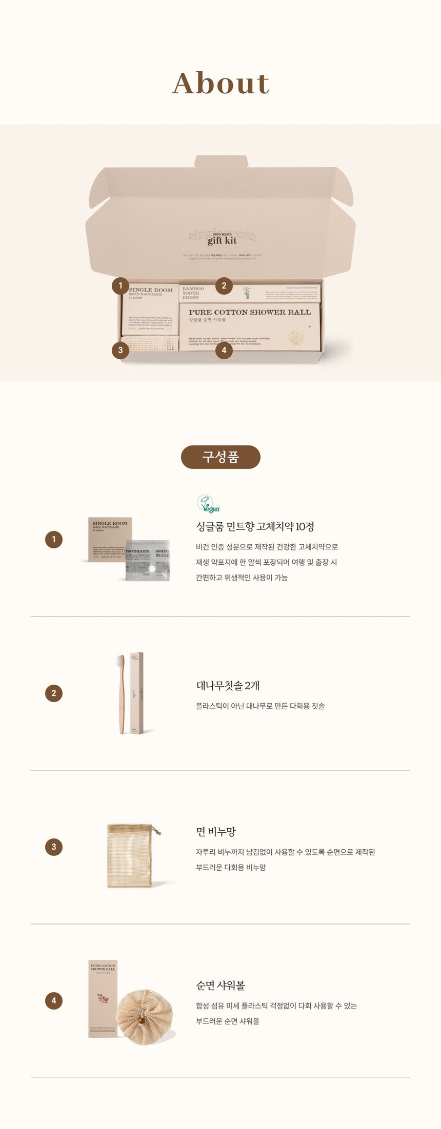 싱글룸 욕실4종 친환경 선물세트 (솔찬) 상세 이미지