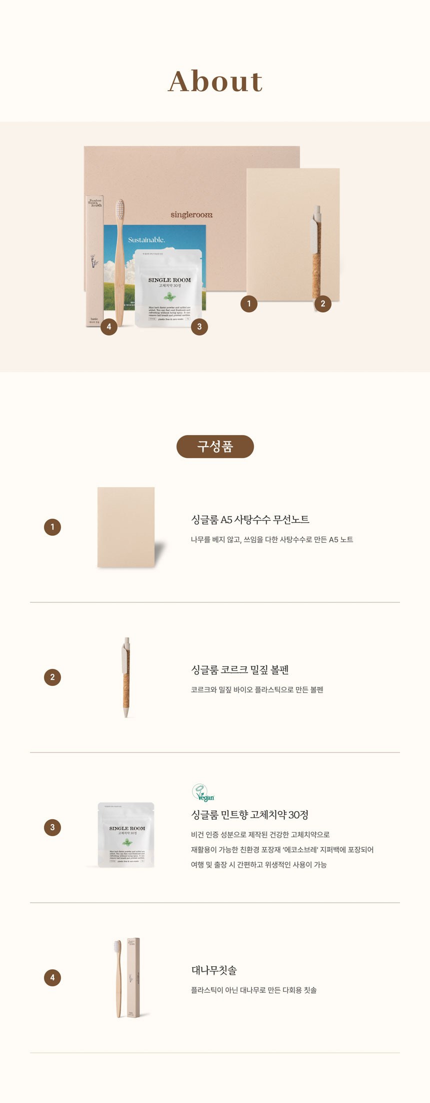 싱글룸 문구2종 욕실2종 친환경 선물세트 (아리아) 상세 이미지